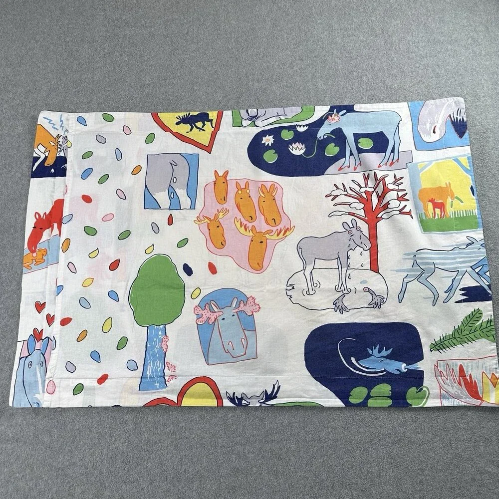 Vintage IKEA Kids Pillowcase TASSA SKOG Animal Forest Print Cotton